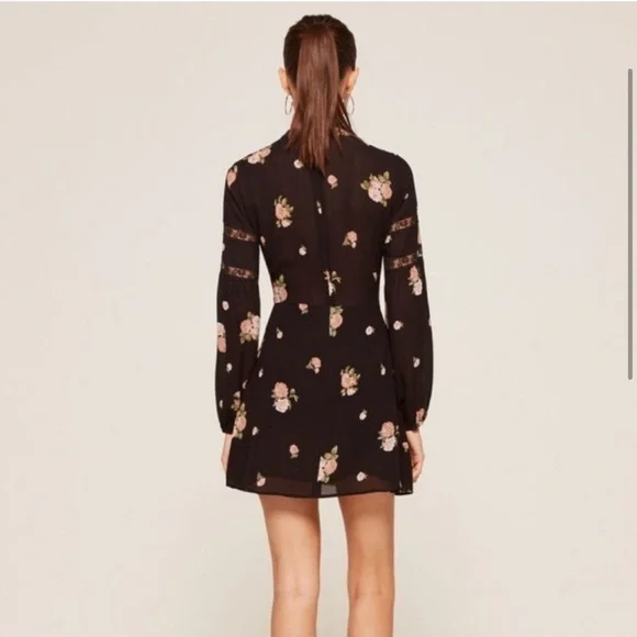 Reformation Sachi dress black size 2 Aphrodite floral - Picture 4 of 13